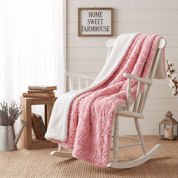 Pink Rose Faux Fur Sherpa Throw